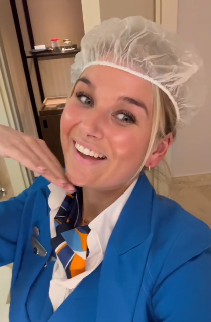 The stewardess named three ways to use a shower cap in a hotel room