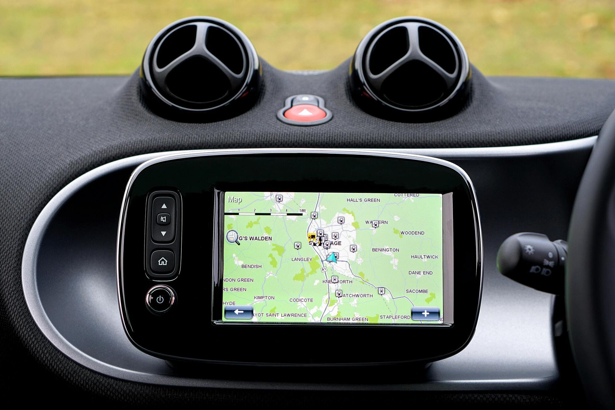 Car GPS navigation system showing a map