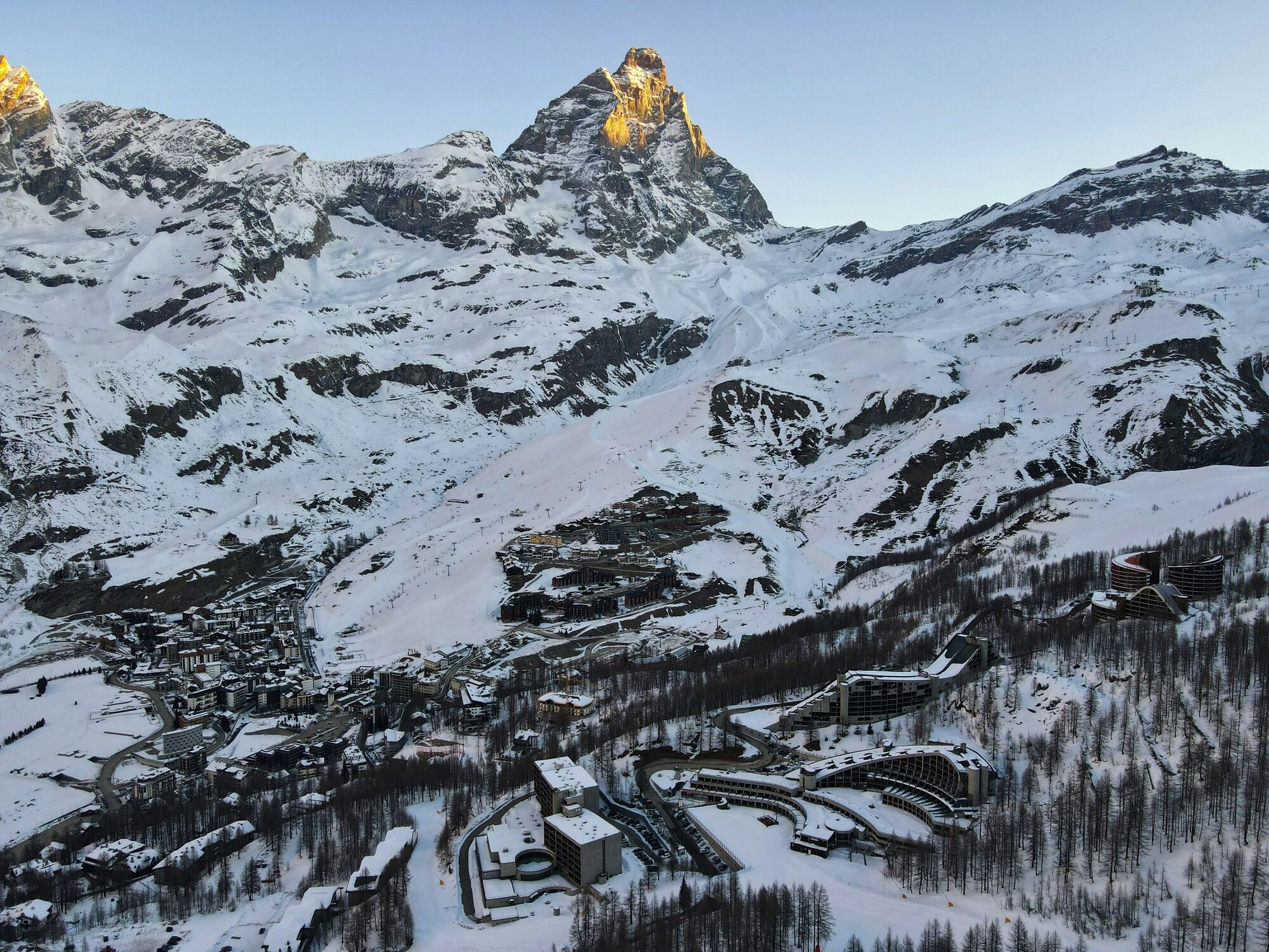 A view above the valley of Cervinia, in the Italian Alps.