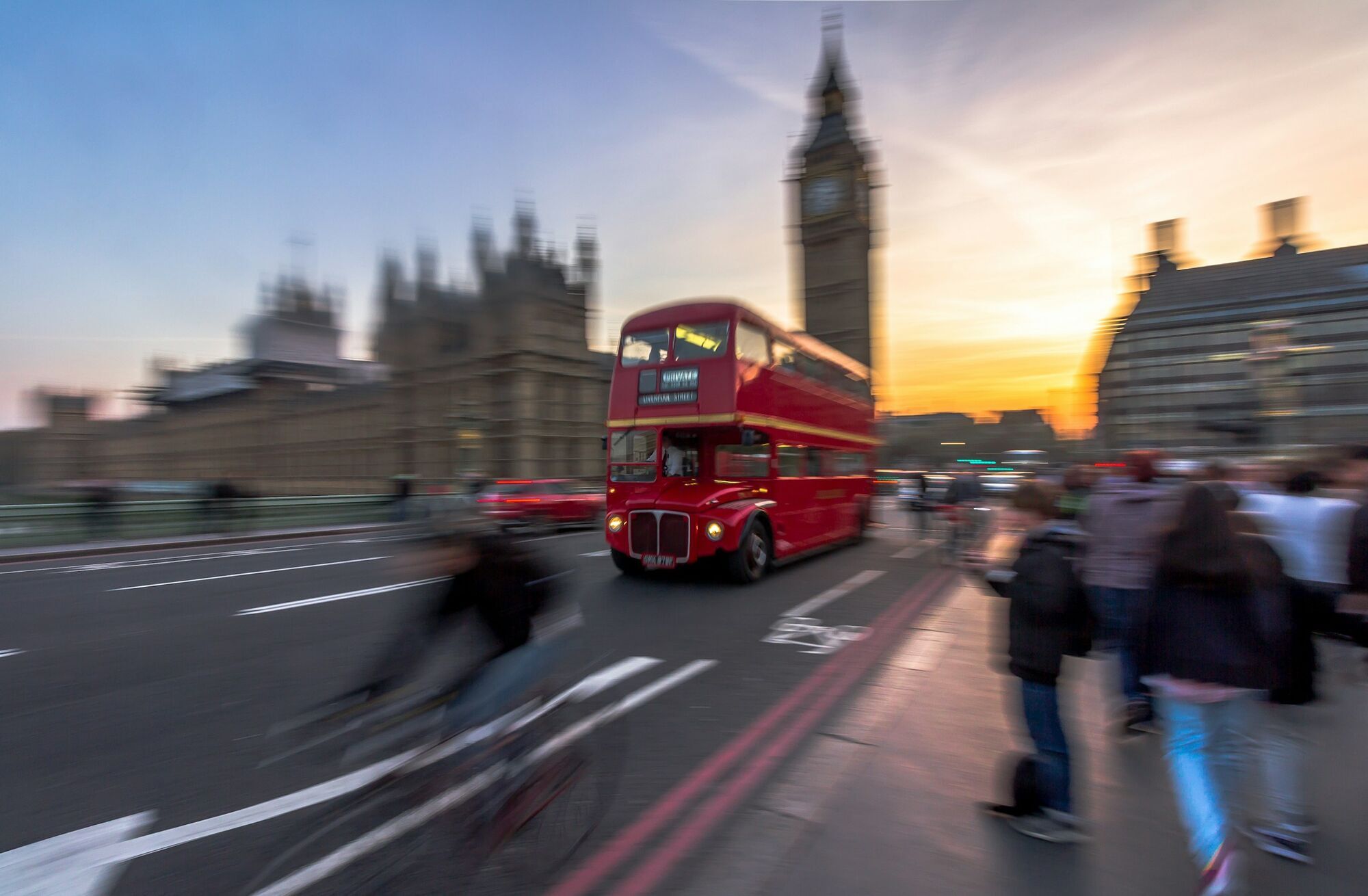 Iconic red double-decker bus in London