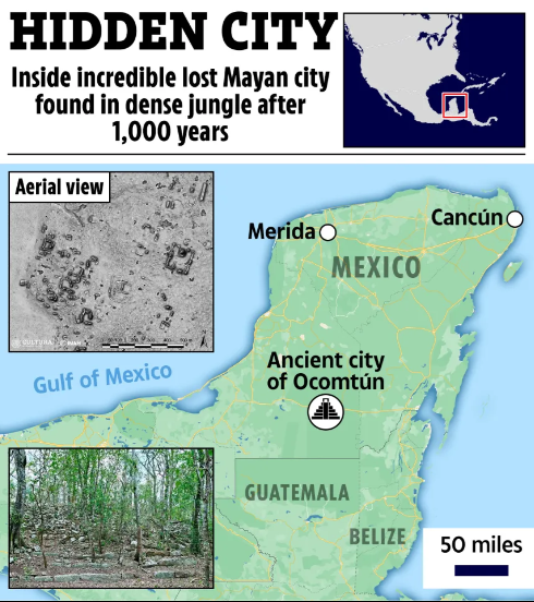 An ancient Mayan city found in Mexico that had been untouched for 1000 years. Photo