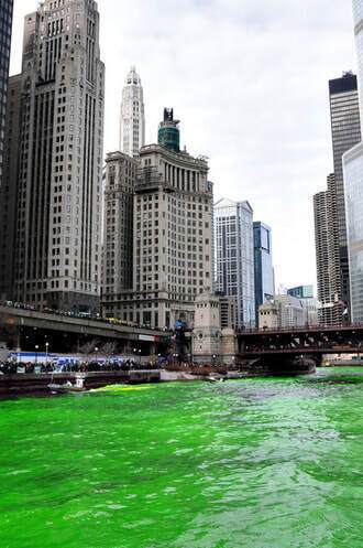 In honour of St. Patrick's Day, Chicago River traditionally painted green. Fascinating video