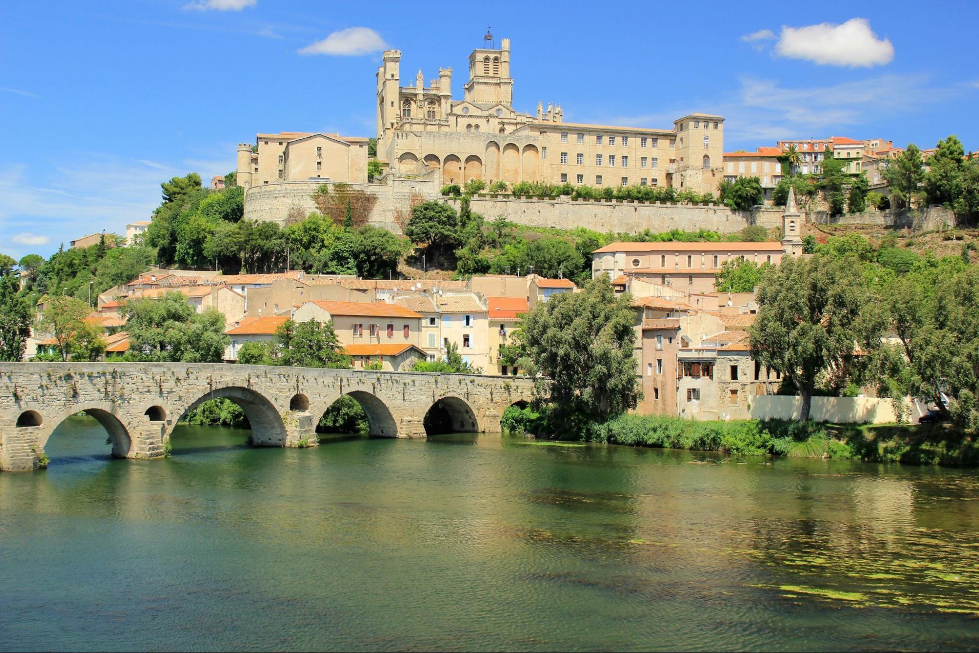 The old bridge near the castle in Beziers, France