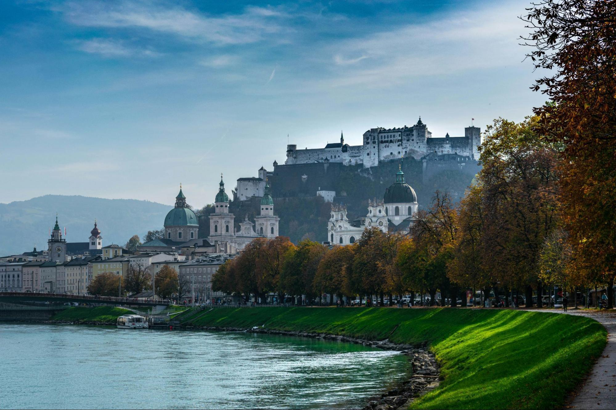 Castle by the river in Salzburg, Austria