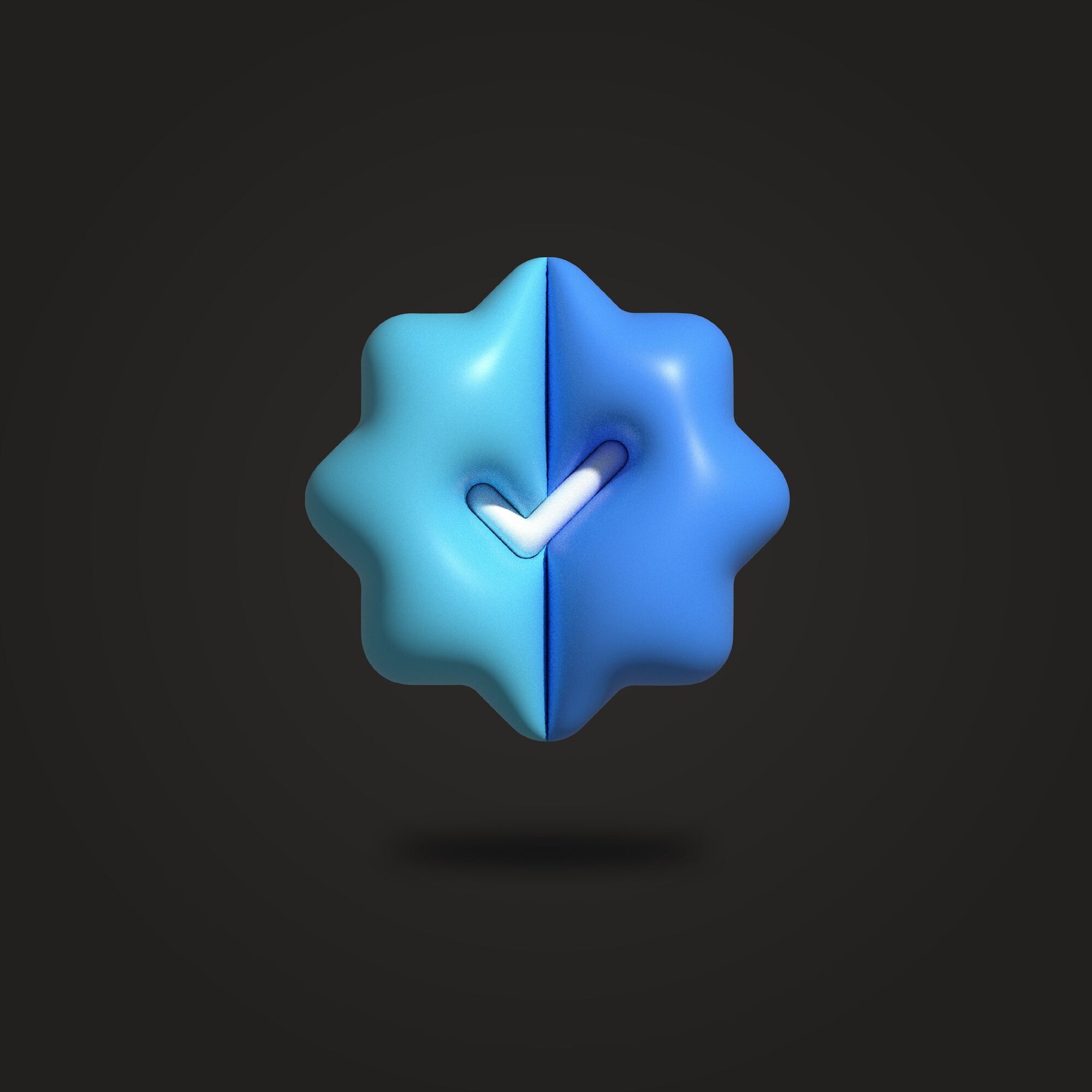 3D-rendered blue verification badge with a checkmark