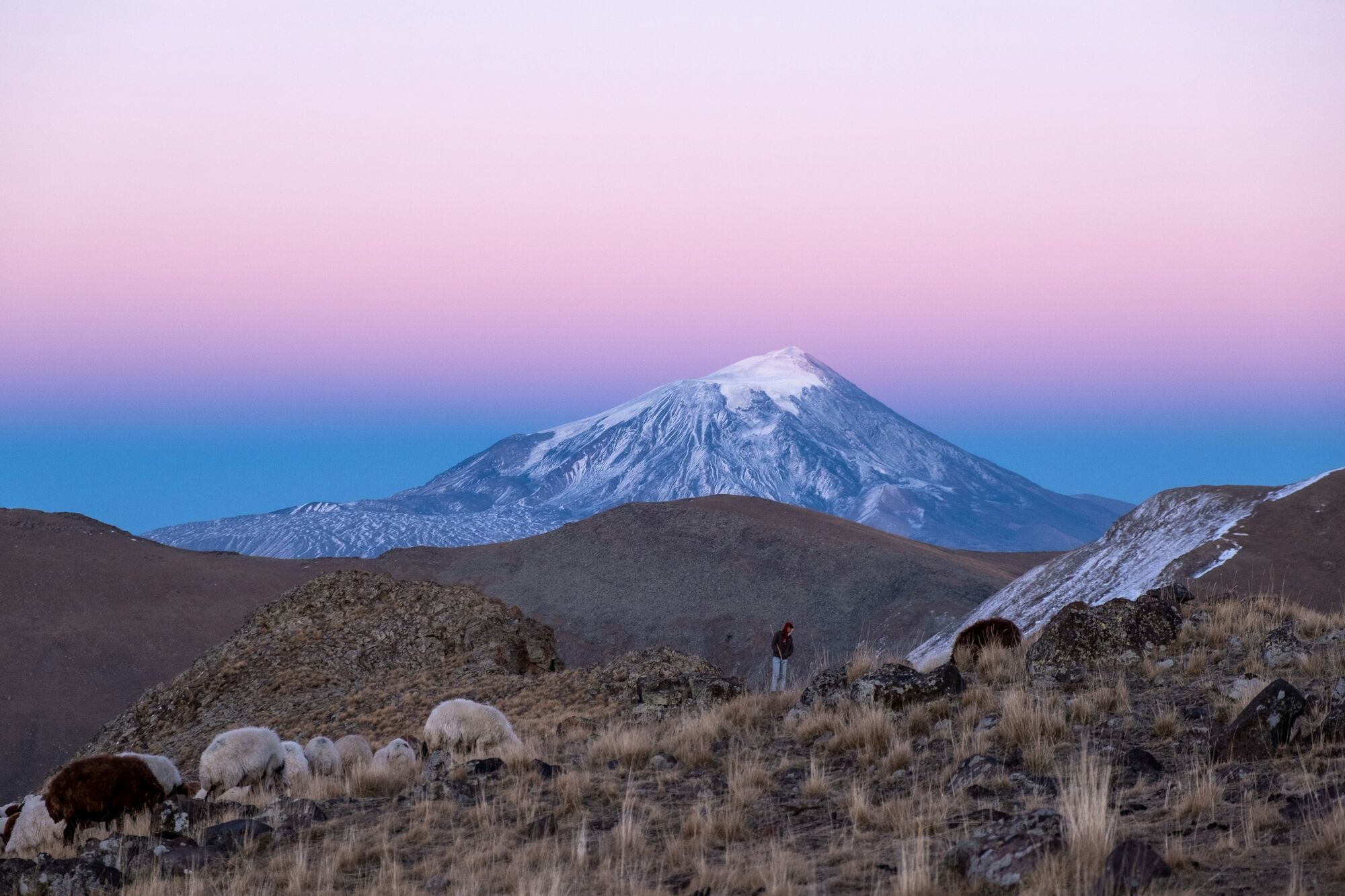 Mount Ararat at sunset viewed from Armenia