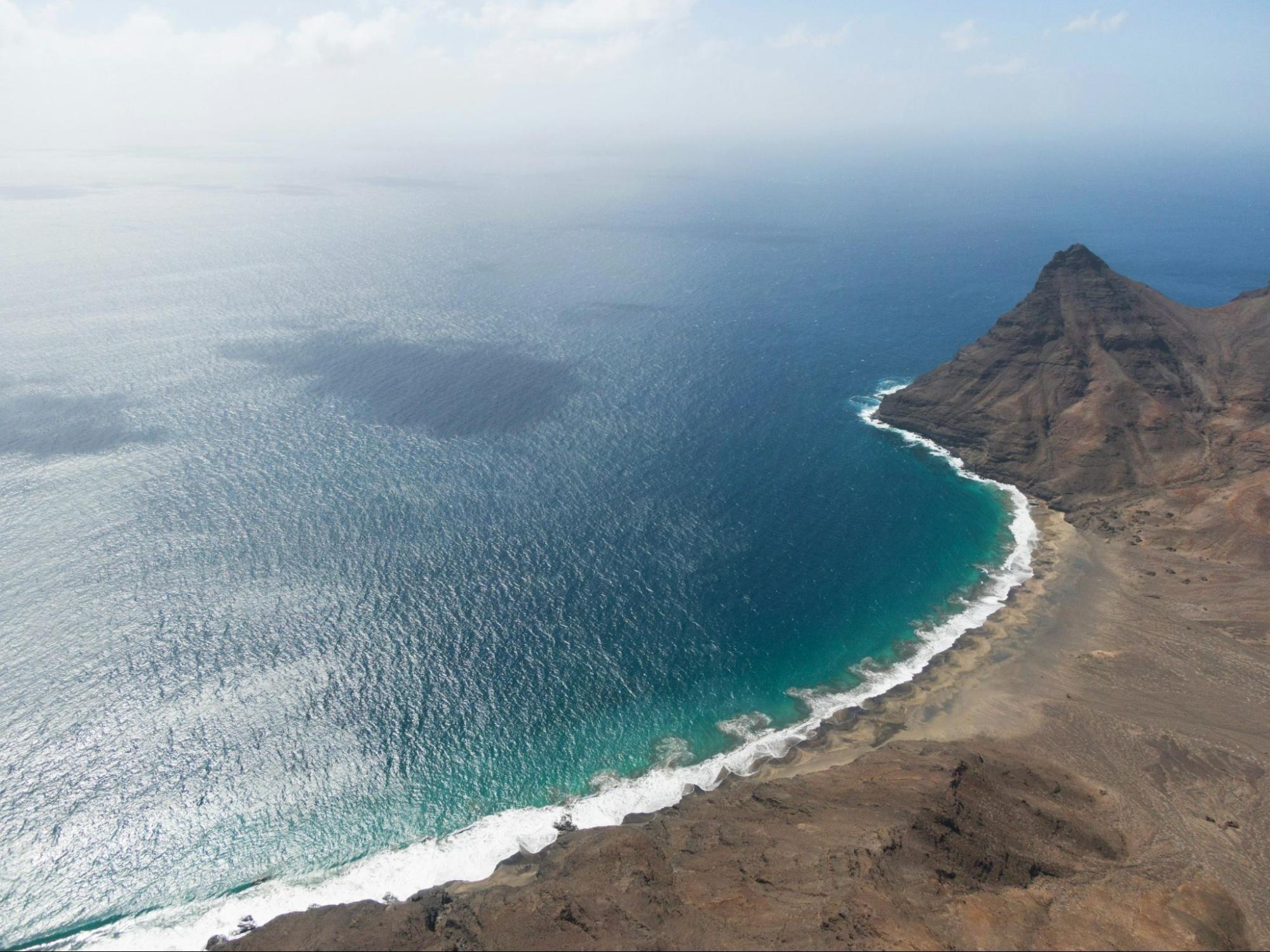 Aerial view of São Vicente Island coastline in Cape Verde
