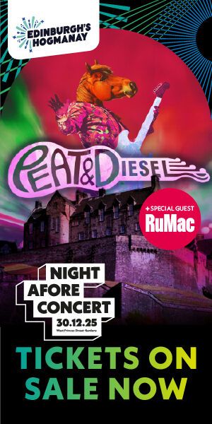 Poster for Edinburgh’s Hogmanay Night Afore Concert 2025 featuring Peat & Diesel and guest RuMac