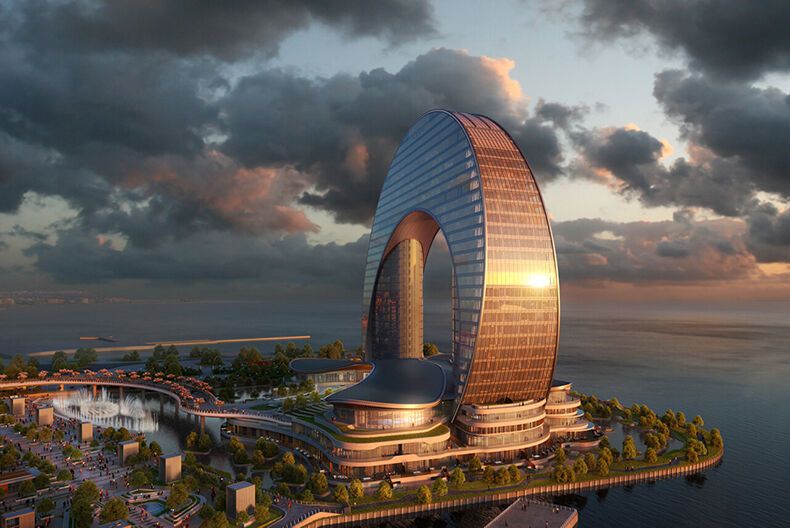 The Residences at The St.Regis Baku overlooking the Caspian Sea at sunset