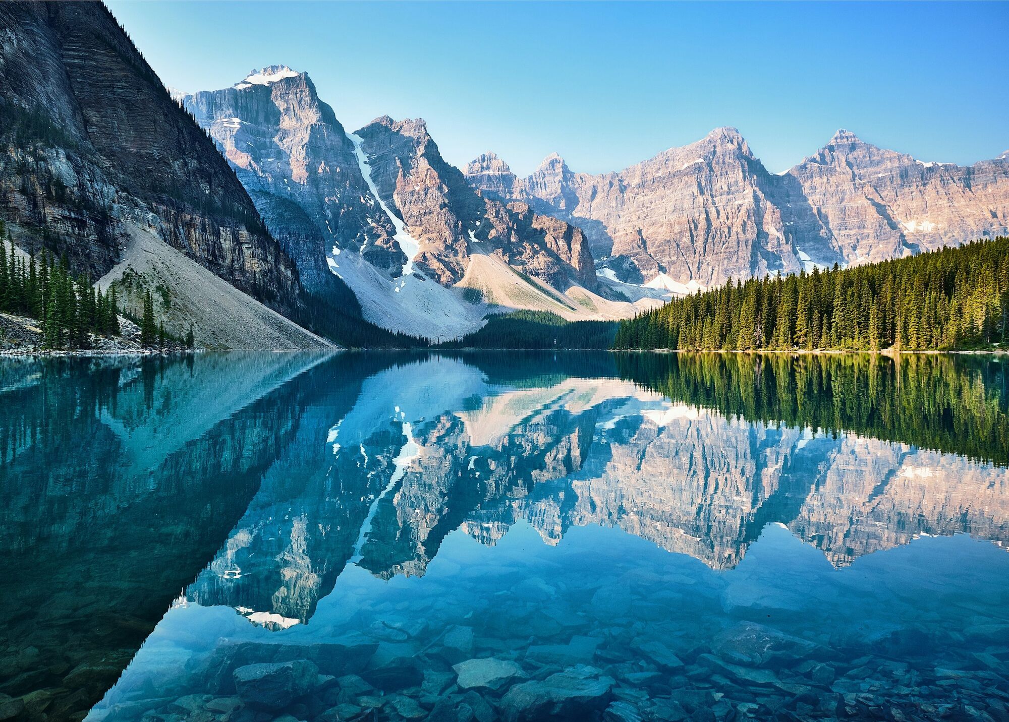 Scenic mountain lake in Canada with clear reflections