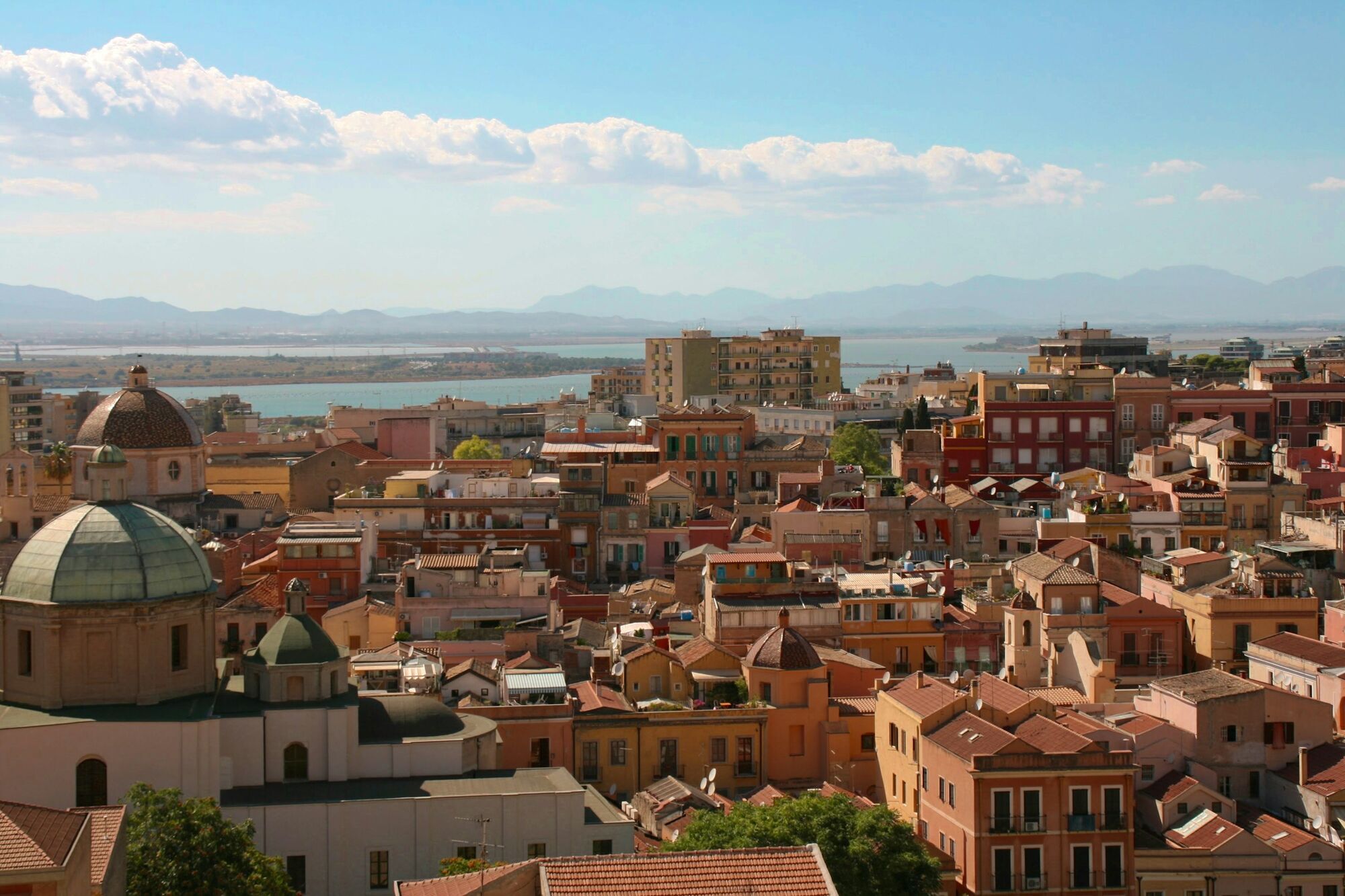 Colourful rooftops and sea view of Cagliari, Sardinia