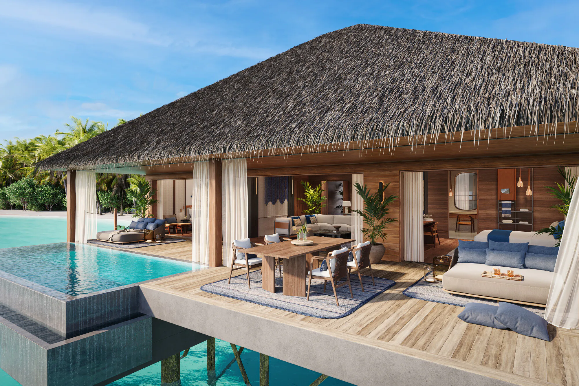 Modern overwater villa with private deck and pool