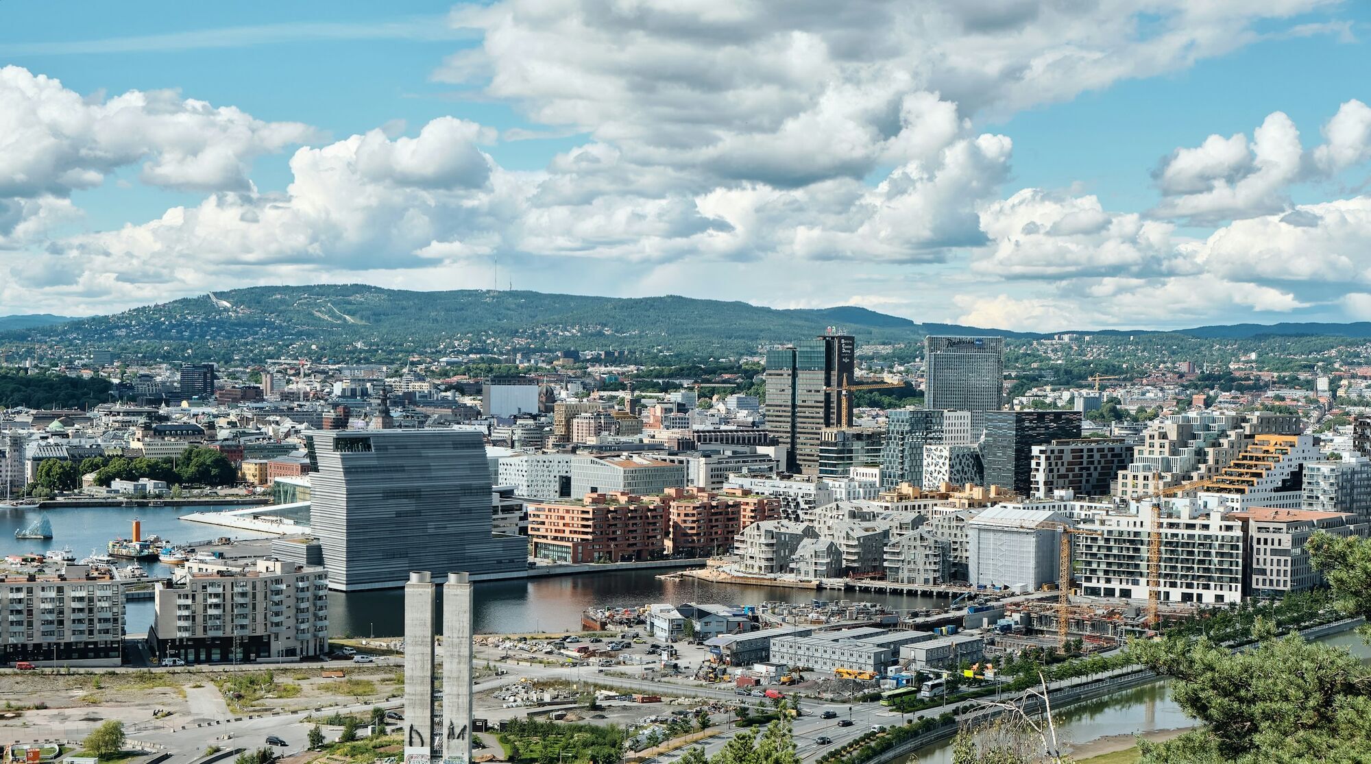 Panoramic view of central Oslo with waterfront districts