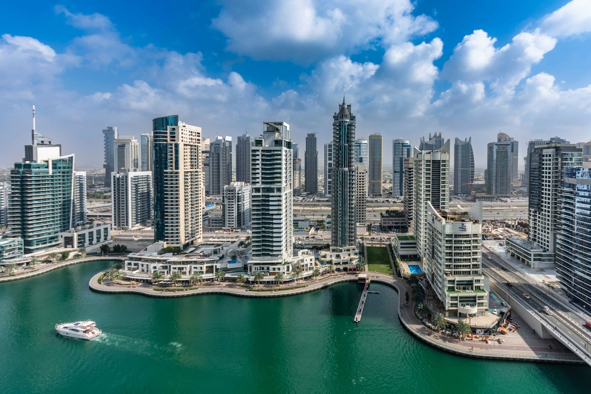 High-rise towers along Dubai Marina waterfront