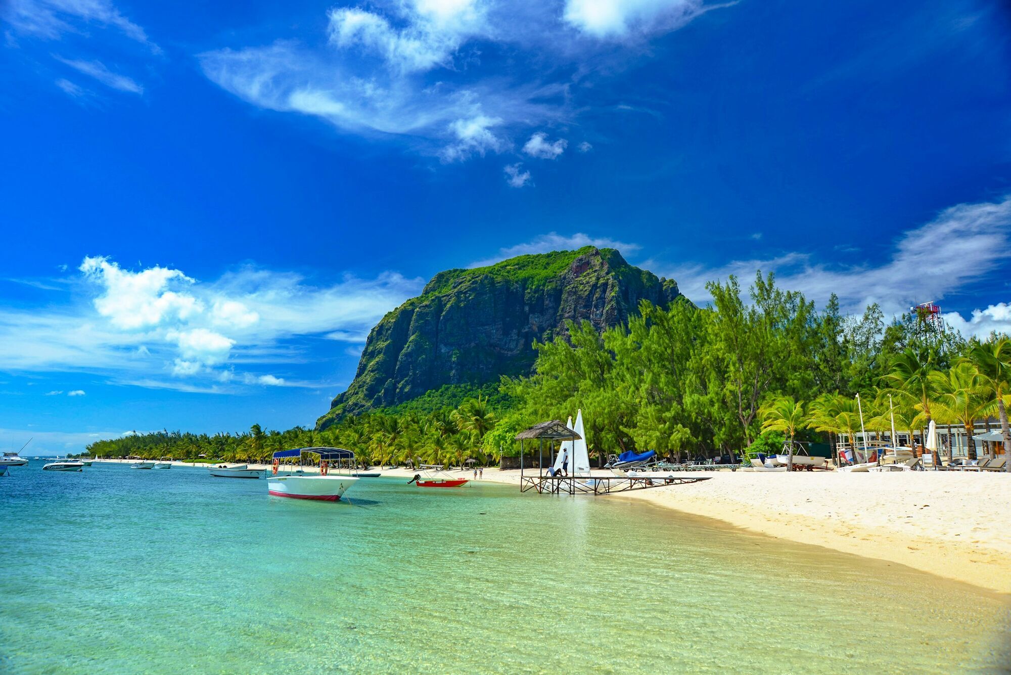 Tropical beach and lagoon in Mauritius during winter season