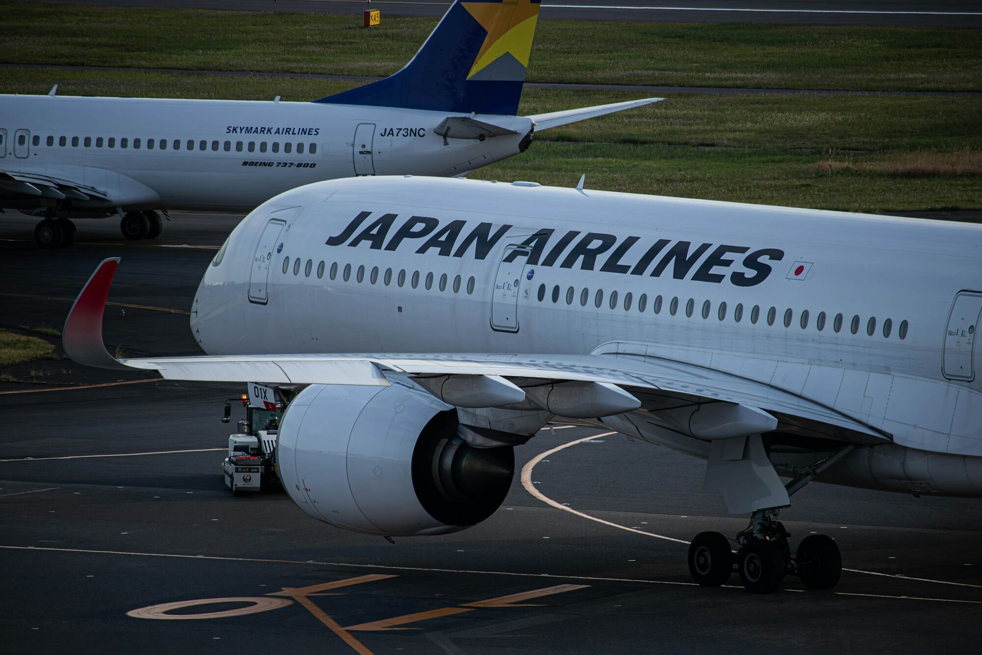 Japan Airlines aircraft on the apron at an international airport