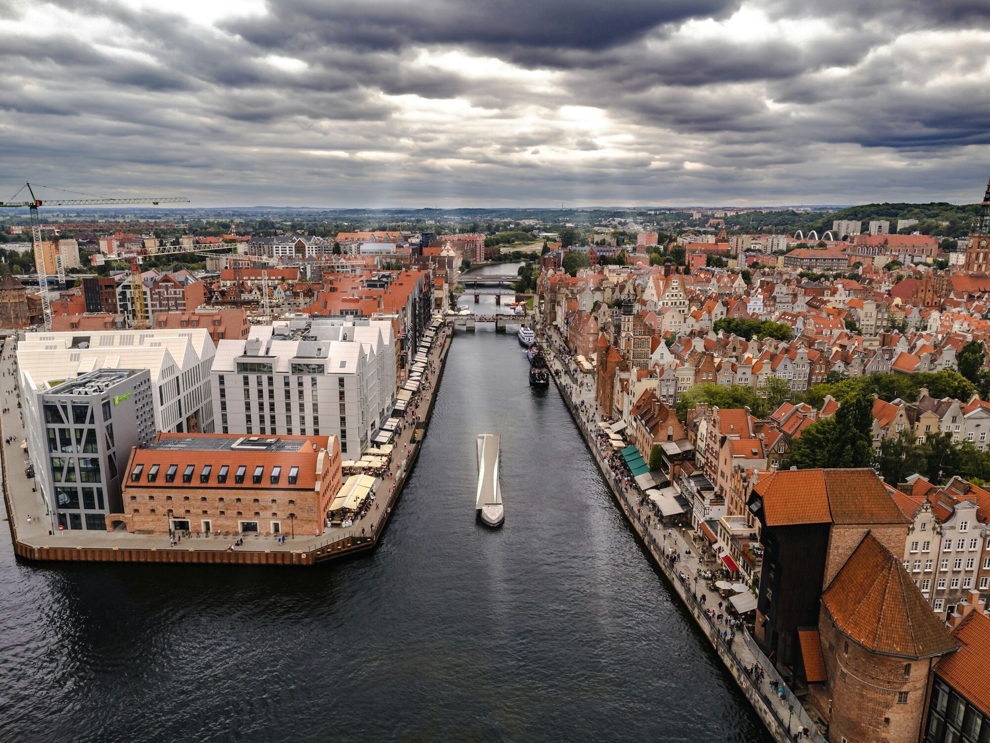Aerial view of Gdańsk Old Town and Motława River