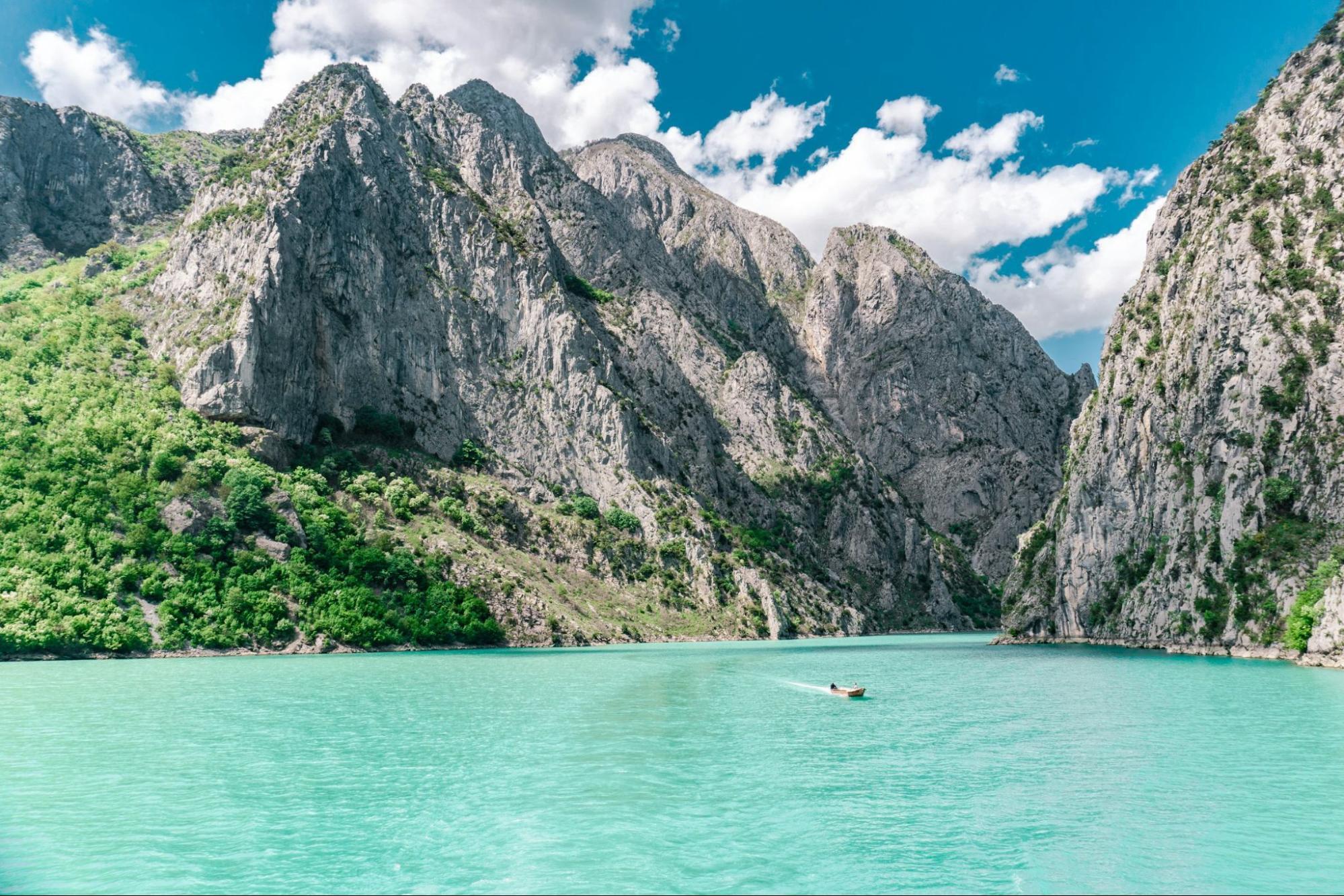 Mountain gorge and turquoise water in Albania