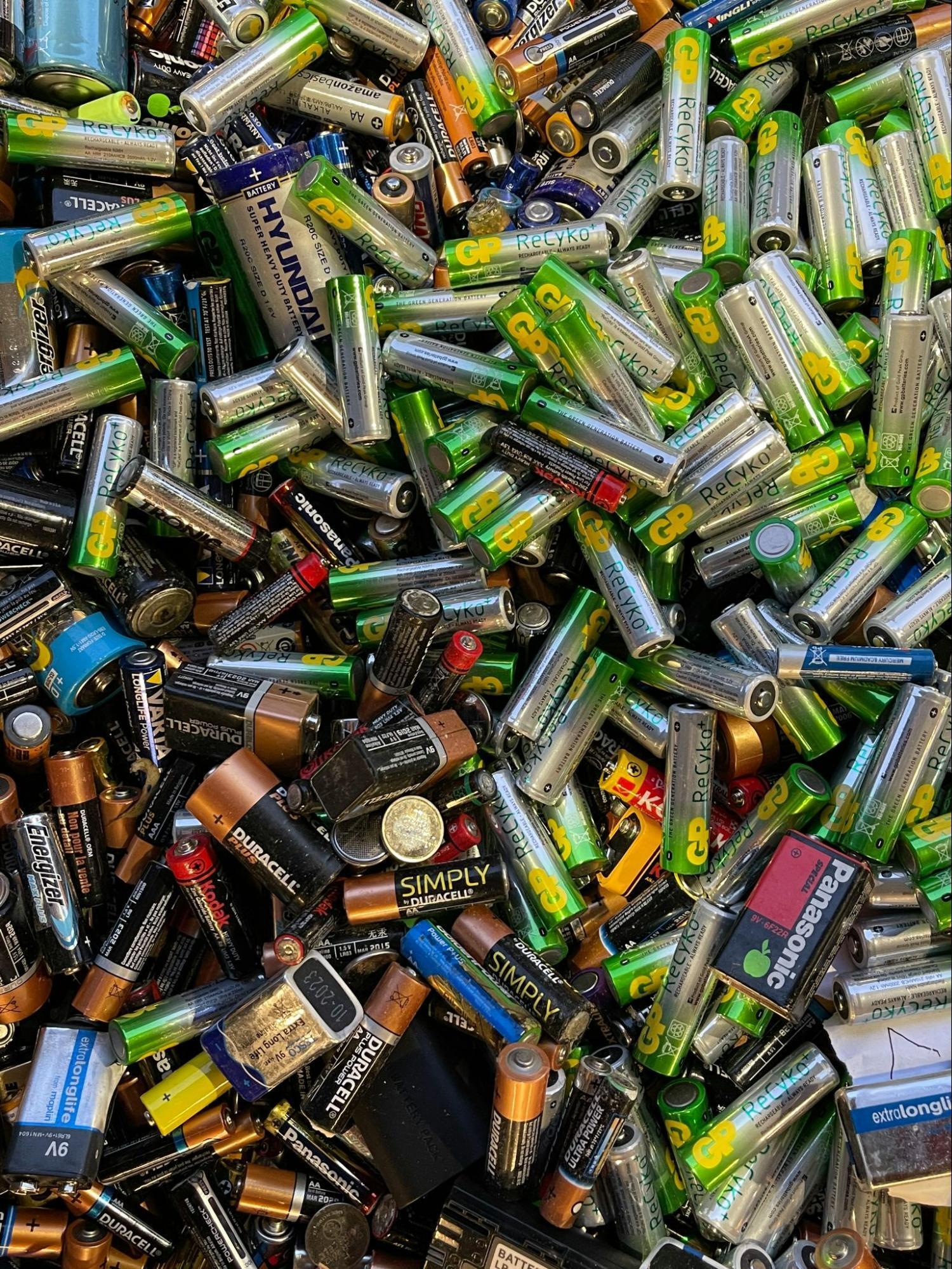 Collection of used lithium and alkaline batteries