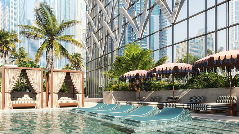 Rendering of future rooftop pool at Kimpton Dubai with city view