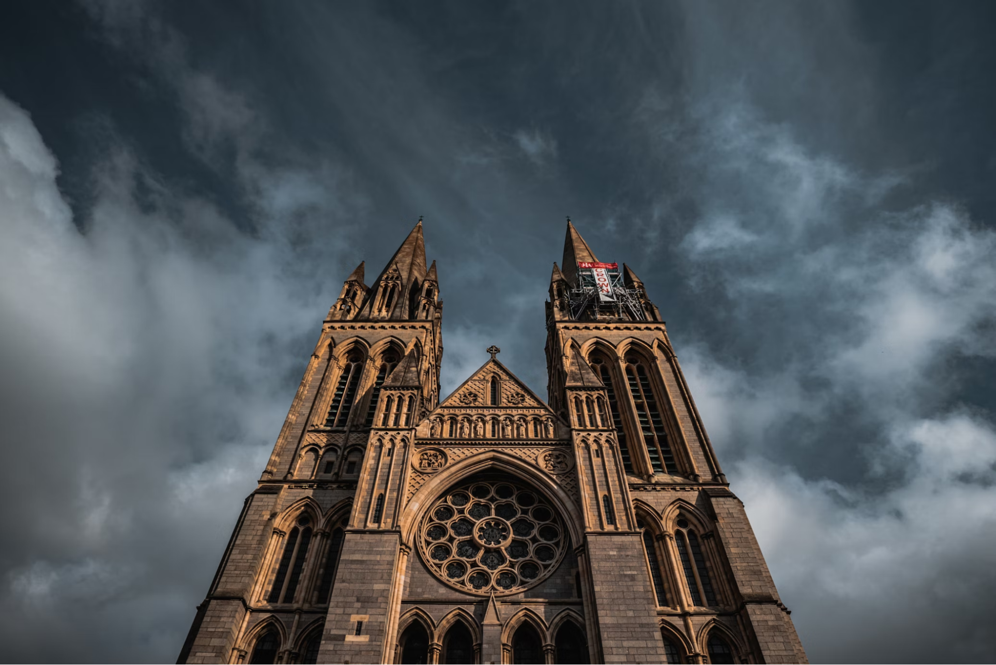 Truro Cathedral under a cloudy sky