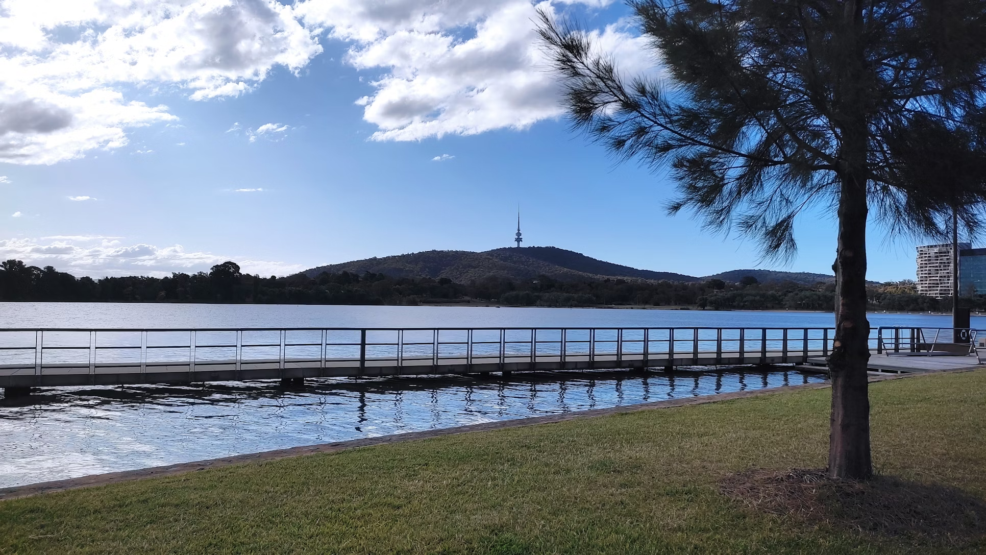 Lake Burley Griffin and Telstra Tower viewed from Canberra foreshore
