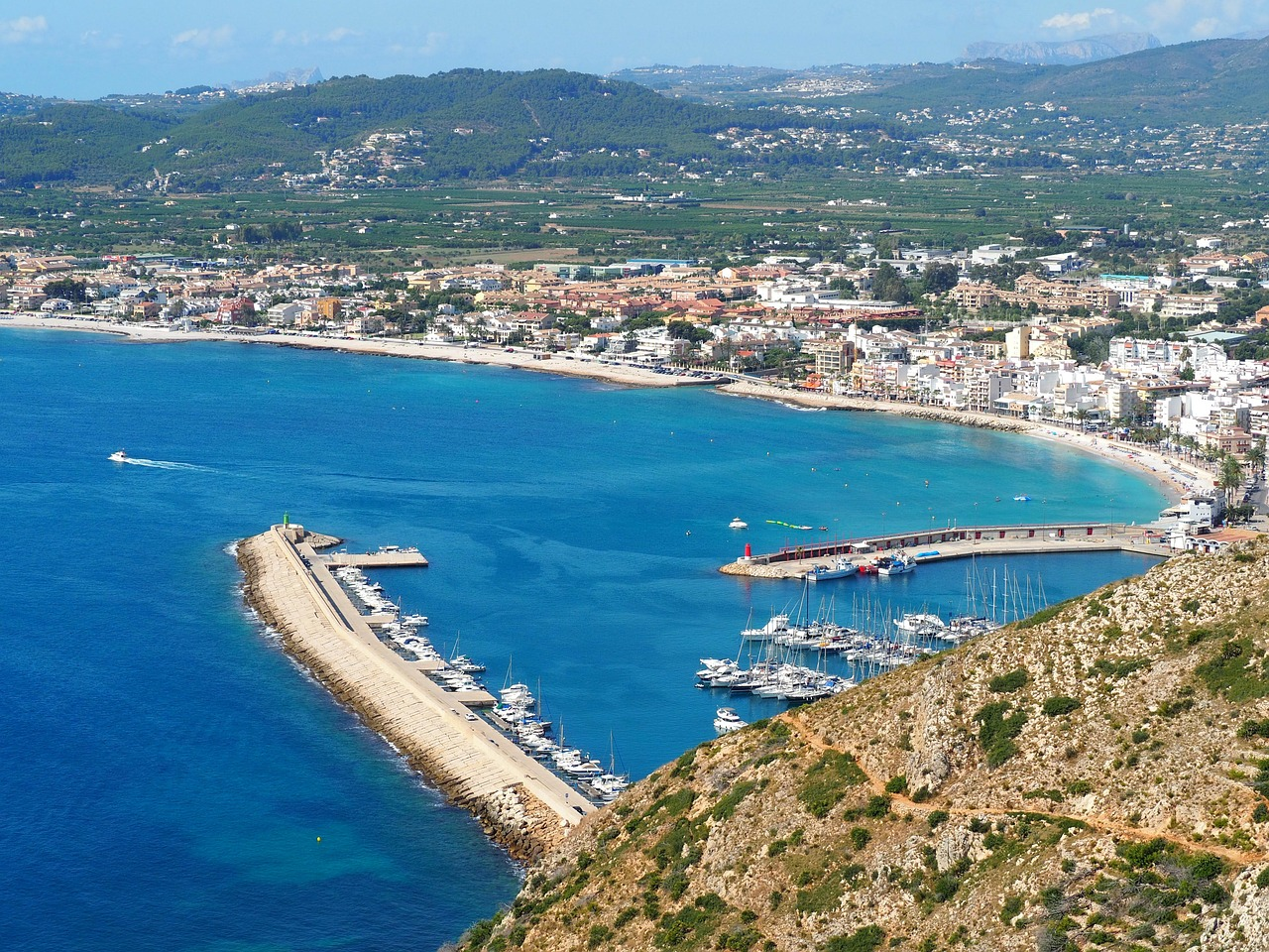 Aerial view of Alicante coastline and marina