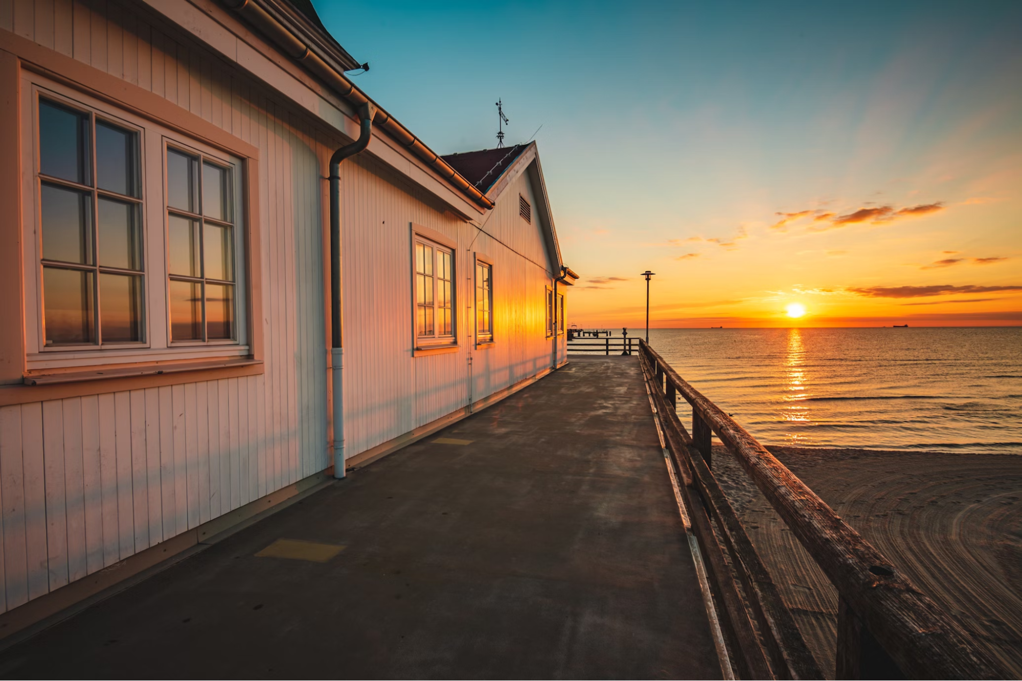 Sunset view from a wooden pier on Usedom island