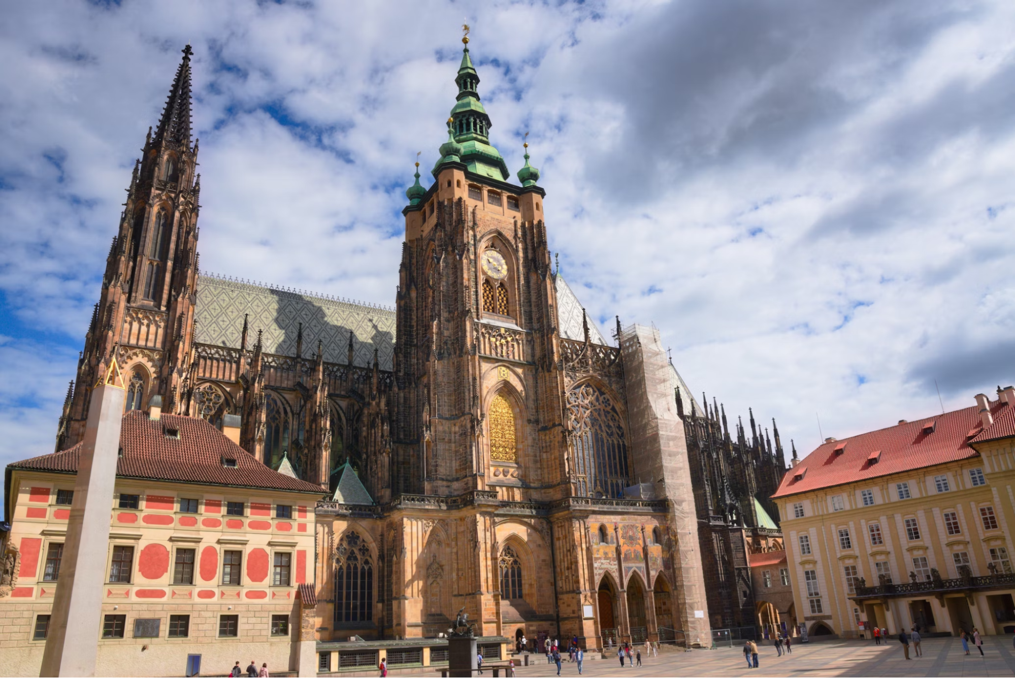 St. Vitus Cathedral in Prague, Czech Republic, with a partly cloudy sky