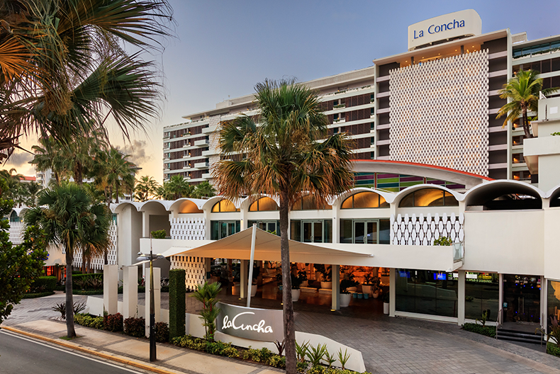 Front view of La Concha Resort in San Juan after renovation