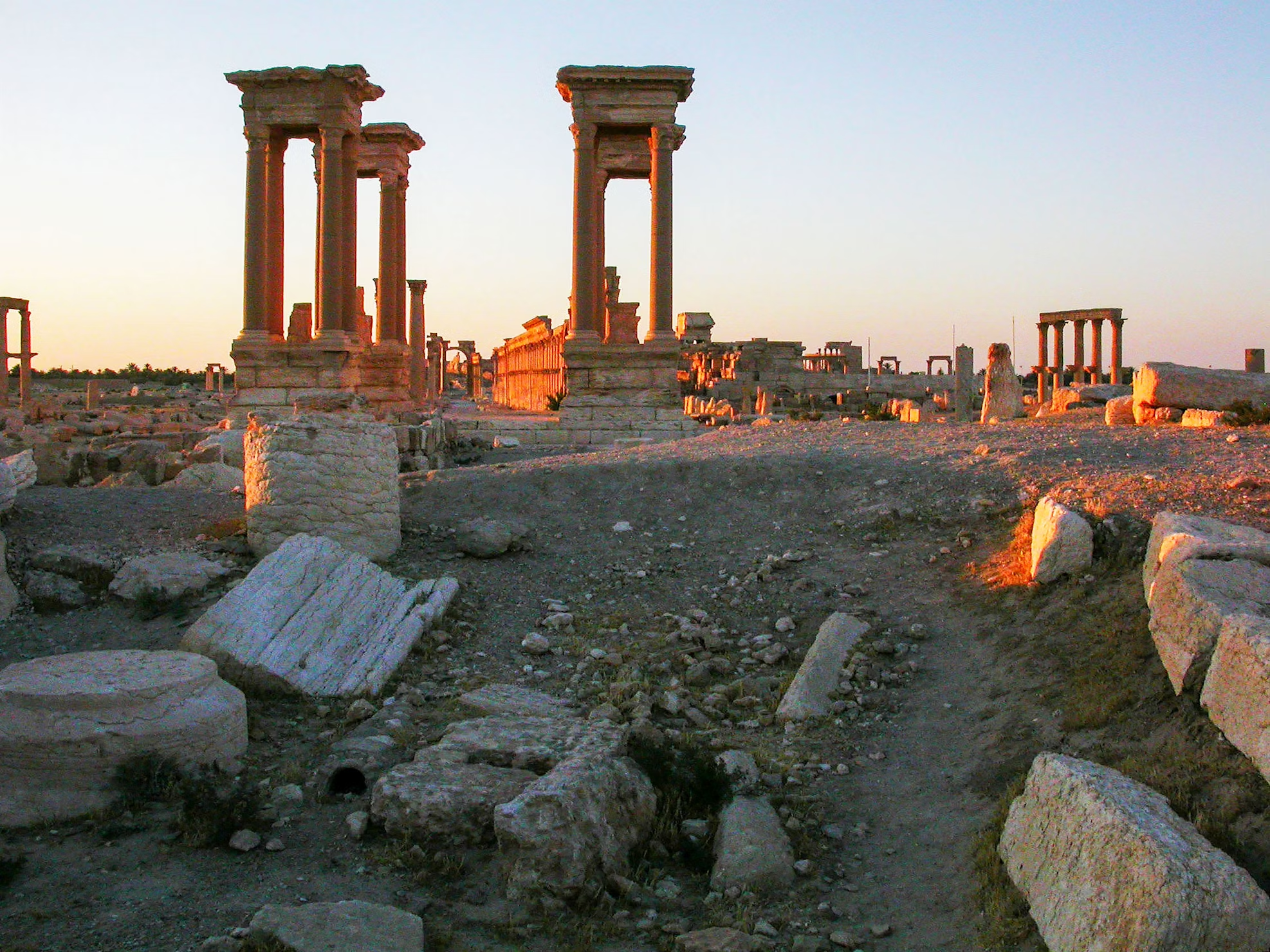 Ancient ruins of Palmyra in Syria at sunset