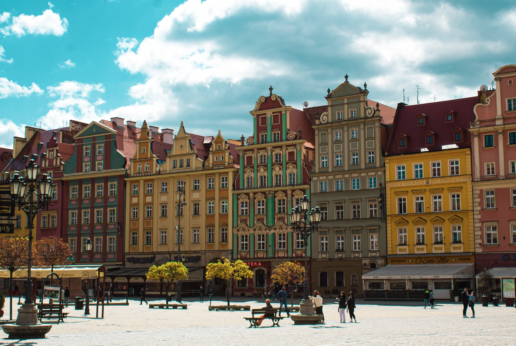 Colorful historic buildings in Wrocław's market square