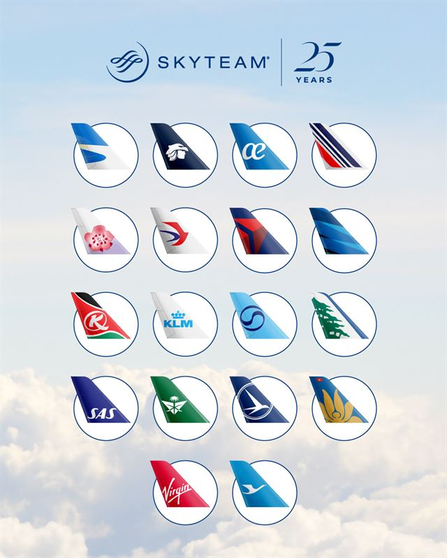 SkyTeam airline alliance member logos marking its 25th anniversary