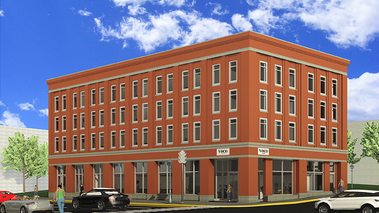 Rendered image of a future voco hotel building in Canada