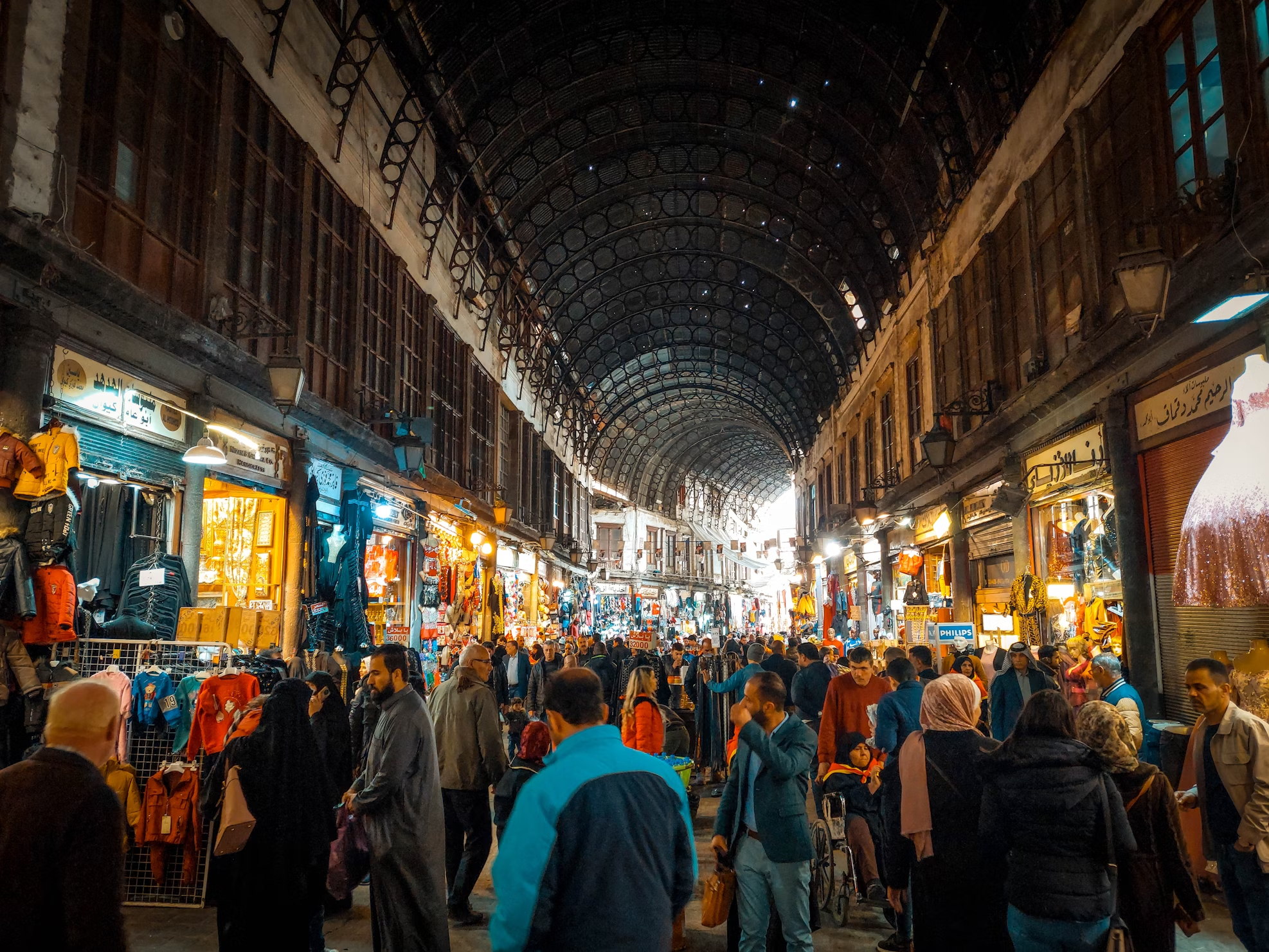 Crowds walking through Al Hamidiyah Souq in Damascus