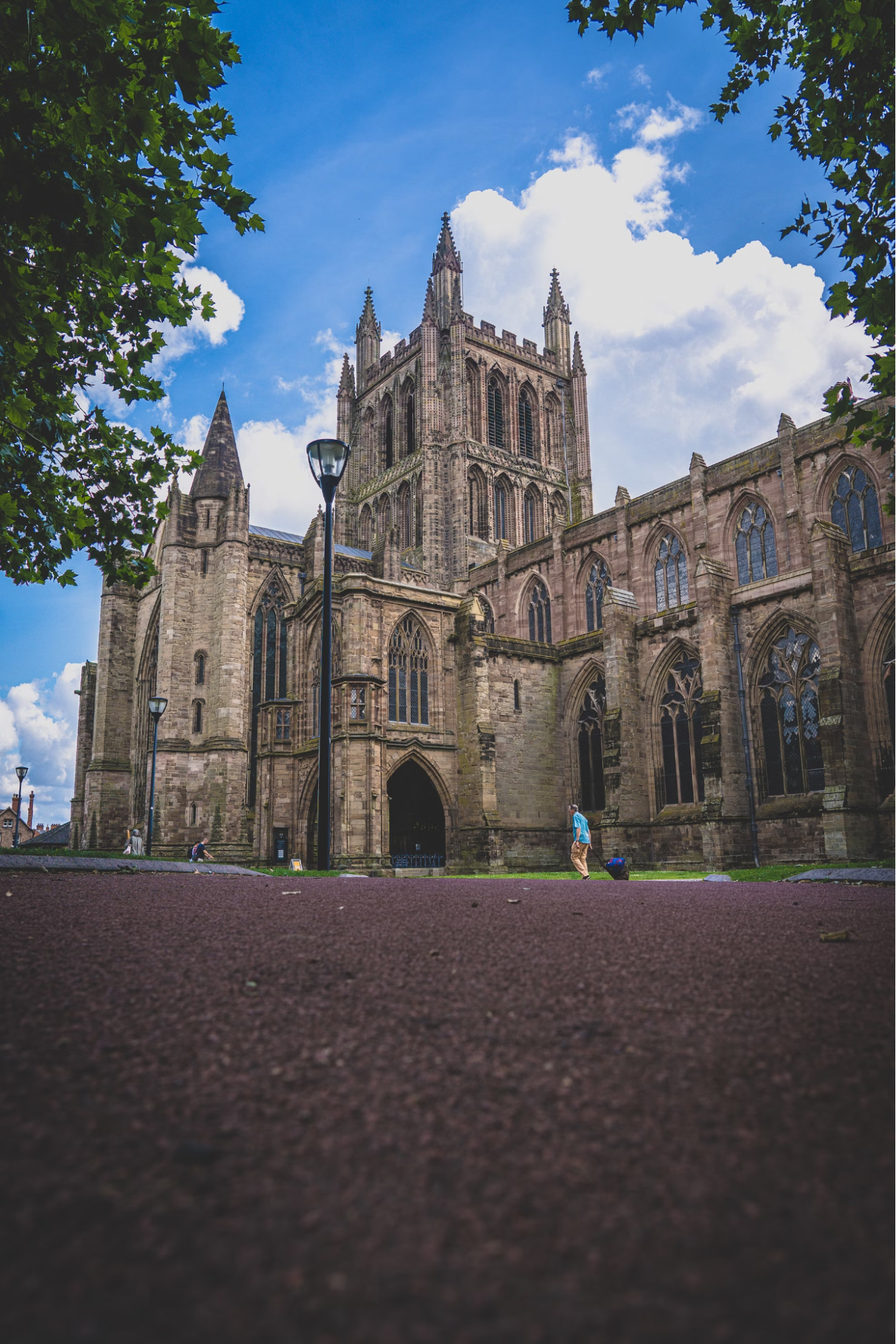 Hereford Cathedral seen from a low angle