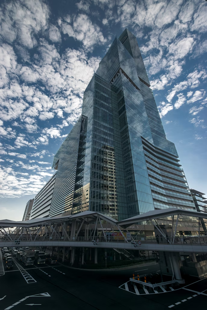Abeno Harukas skyscraper in Osaka under a dramatic sky