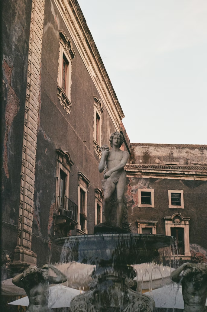 Historic fountain and baroque architecture in central Catania, Sicily