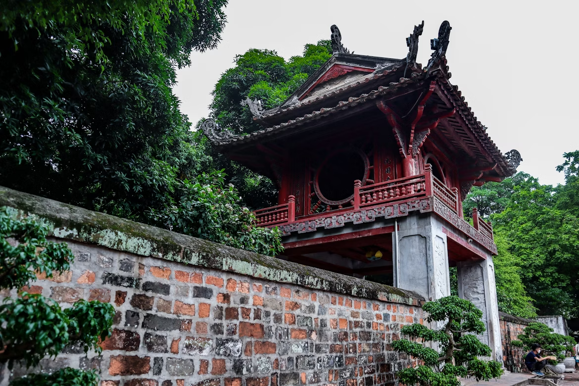 Temple of Literature in Hanoi surrounded by greenery