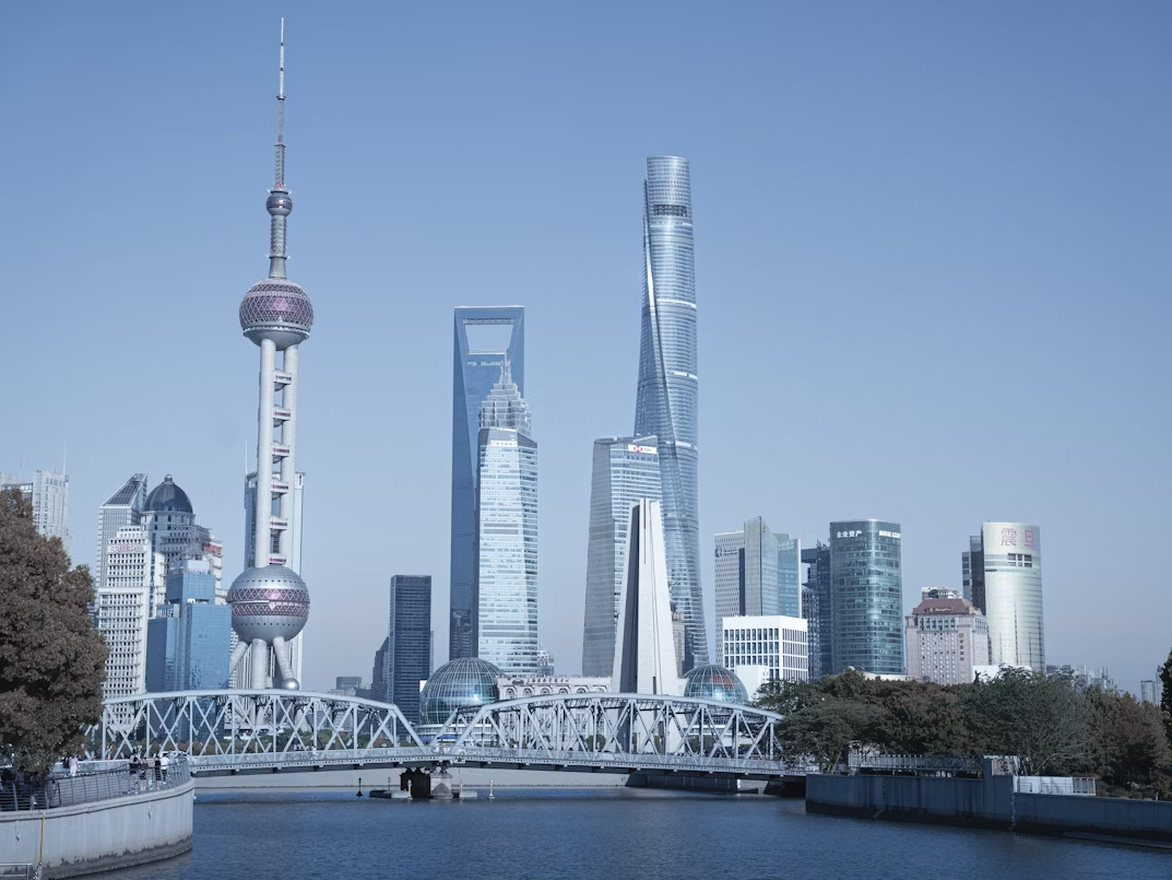 Skyline of Shanghai with Huangpu River and iconic towers