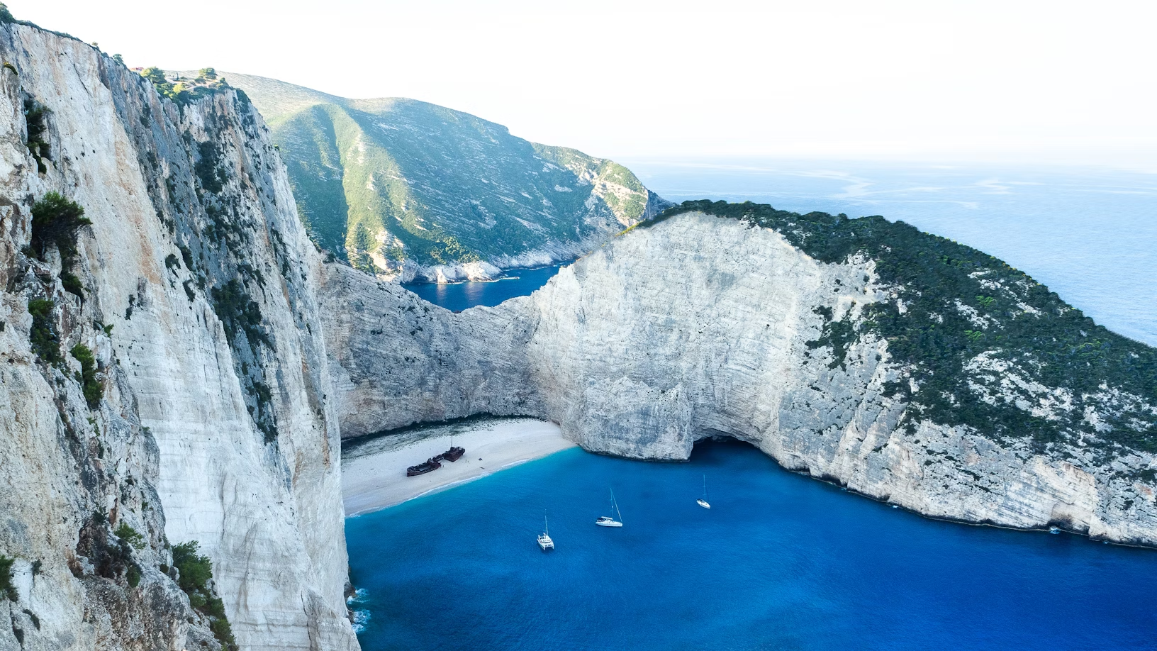 Aerial view of Navagio Beach with shipwreck on Zakynthos Island