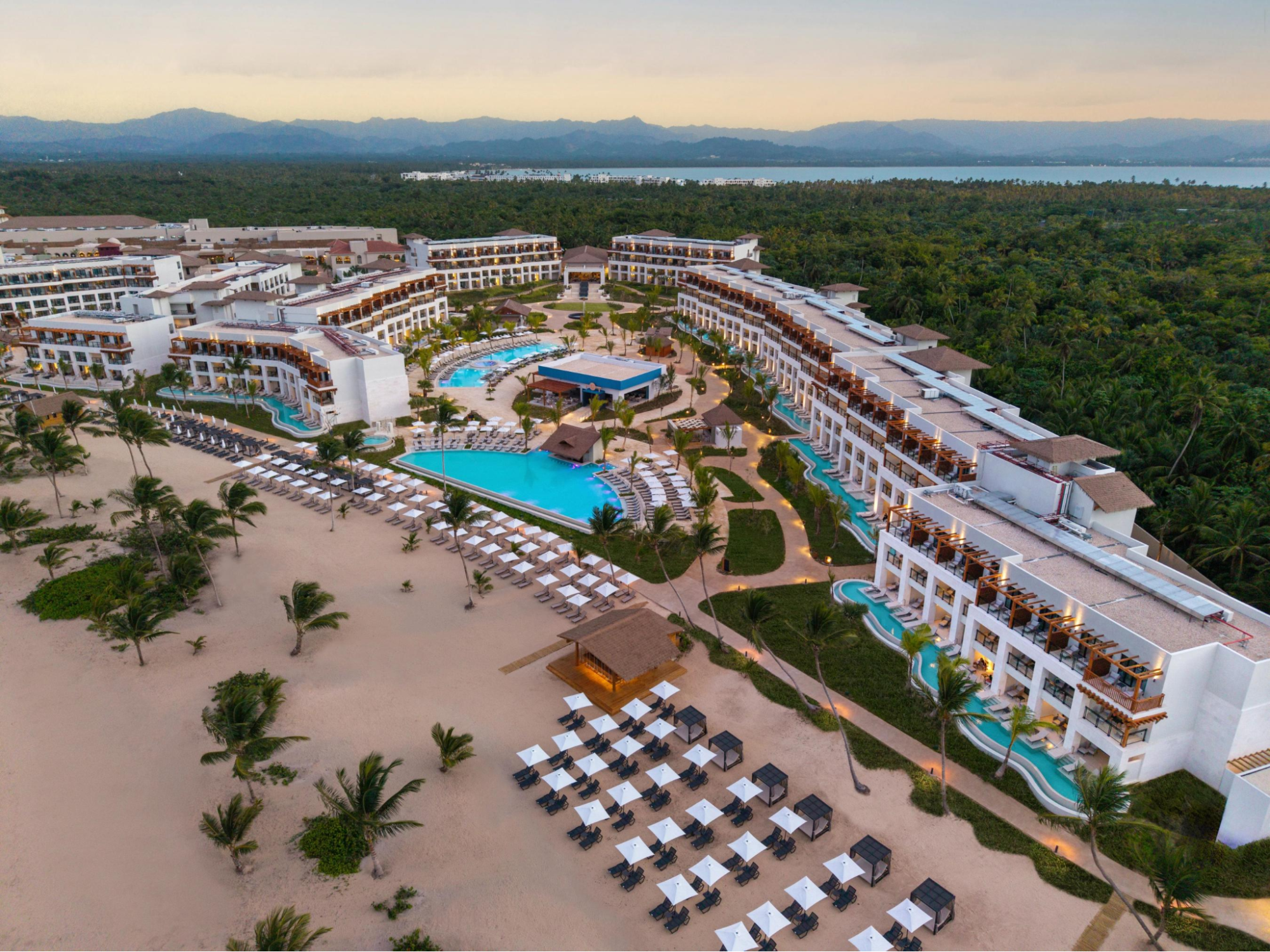 Aerial view of Secrets Playa Esmeralda Resort & Spa on the beach in Miches, Dominican Republic