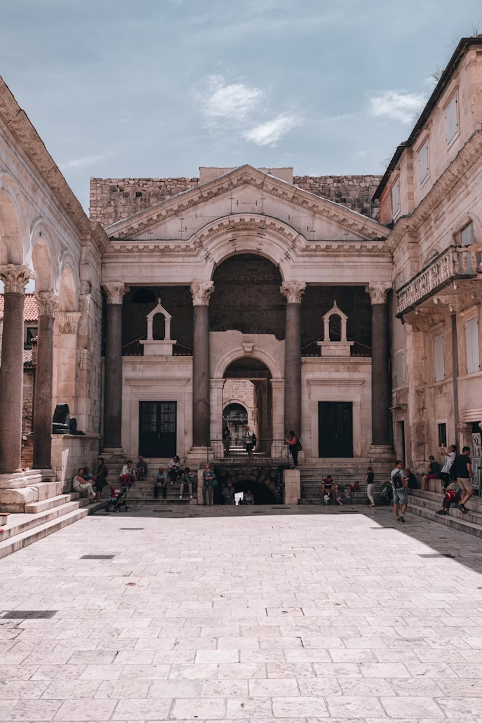 Diocletian’s Palace courtyard with historic architecture and visitors