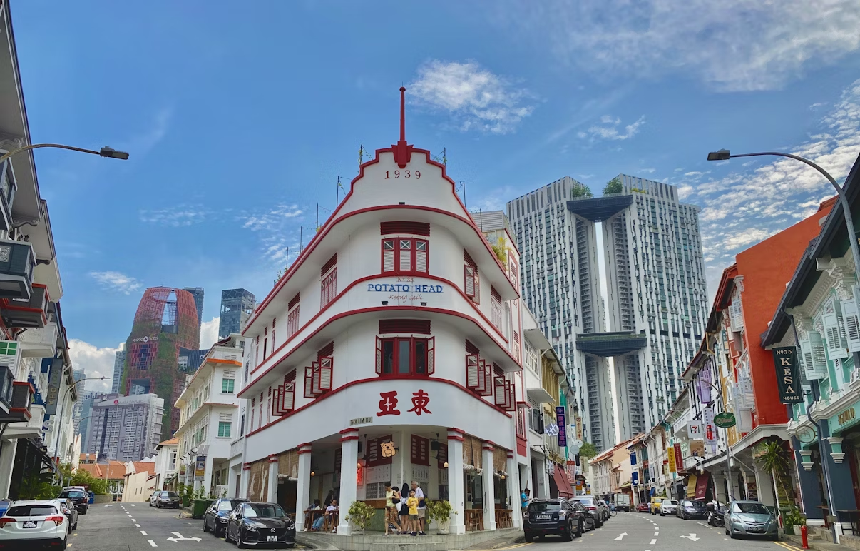 Potato Head building in Tanjong Pagar with city skyline