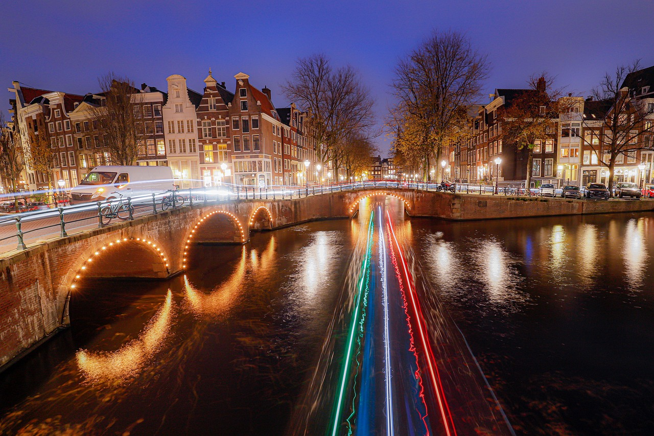 Amsterdam canals illuminated during November evening festival