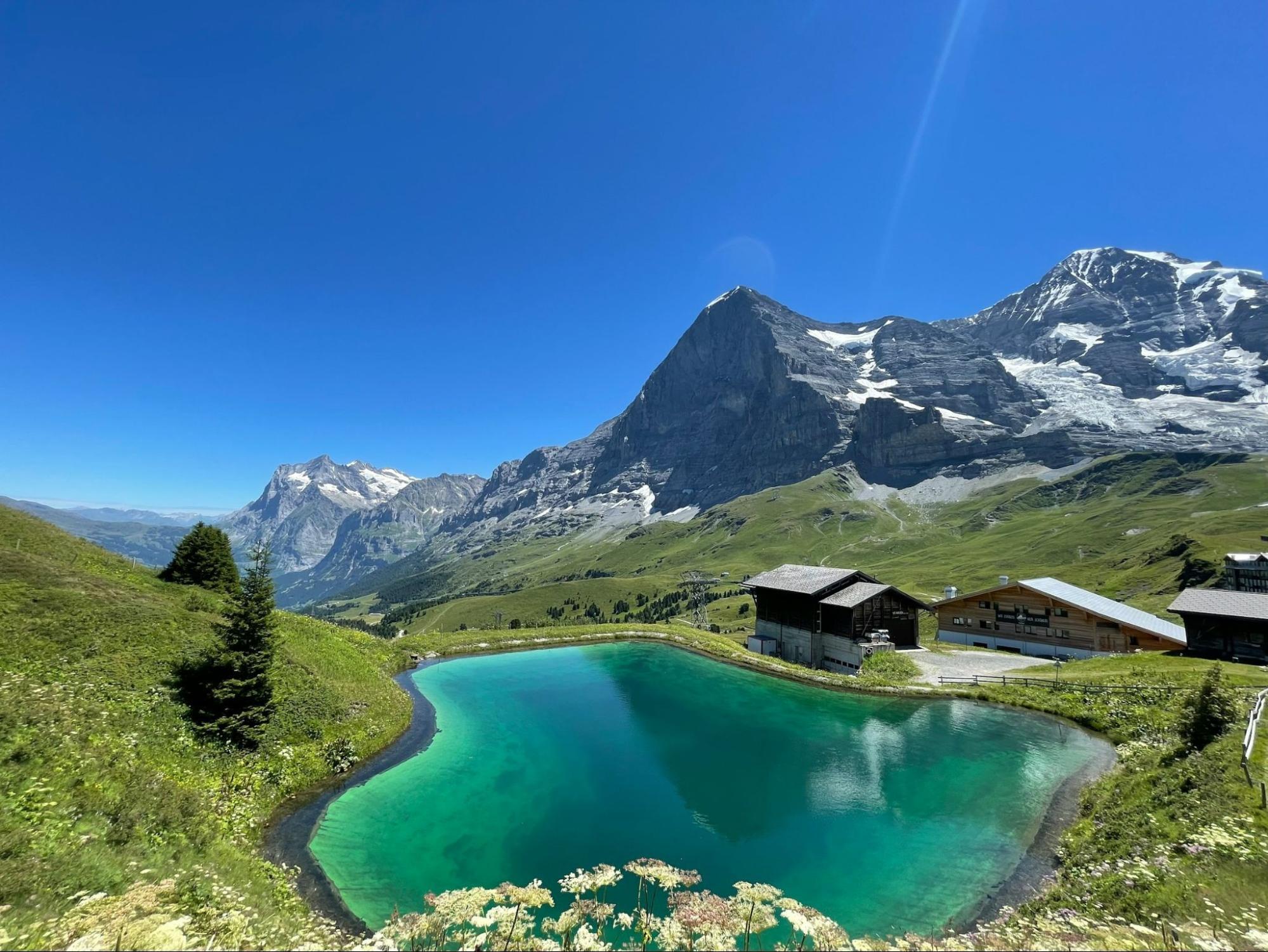Alpine lake with mountain view in Switzerland