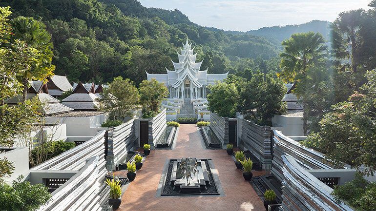 White temple-inspired building in Phuket resort