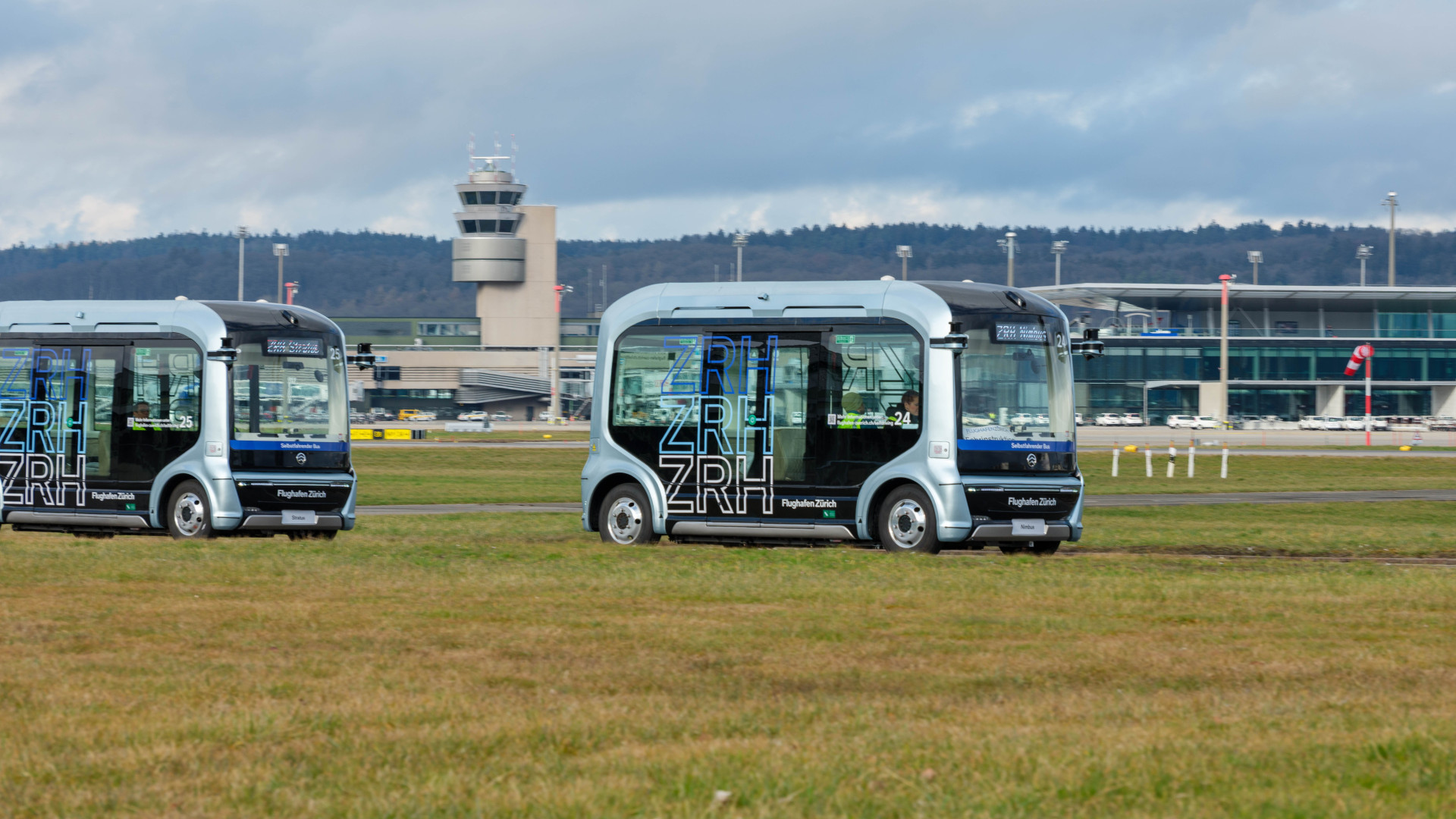 Autonomous shuttle buses operating at Zurich Airport