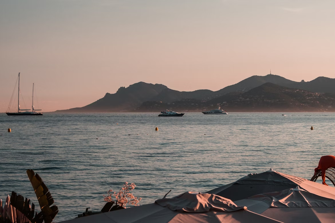 La Croisette waterfront with yachts at sunset