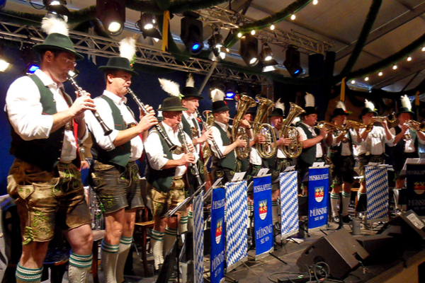Traditional Bavarian band performing at Oktoberfest